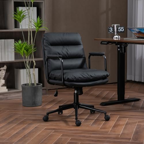 Chaise de bureau pivotante ergonomique avec roulettes pour ordinateur et dossier moyen
