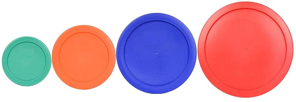 1, 2, 4 & 7 Cup Replacement Lids/Covers for Pyrex, Anchor Hocking & Klare Ware Storage Bowls (Glass Container Not Included)Microwave, Freezer & TopRack Dishwasher Safe (4 Pack, Gr-Or-Bl-Rd)