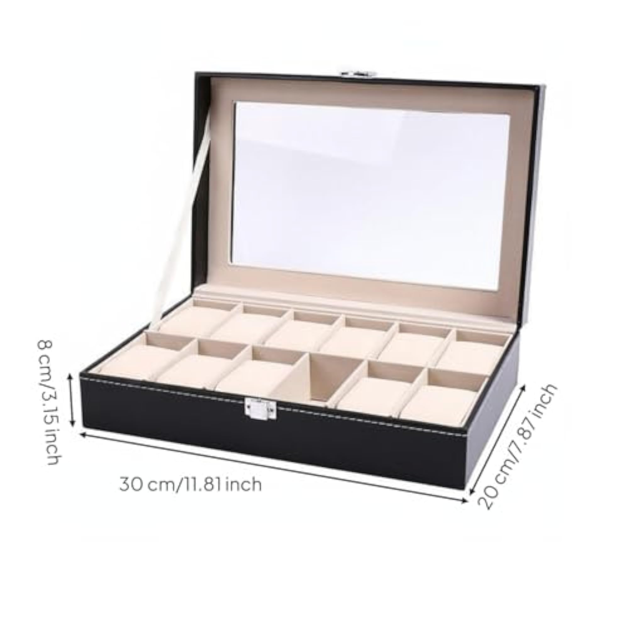 Transparent Window Watch Display Case, 12 Slots