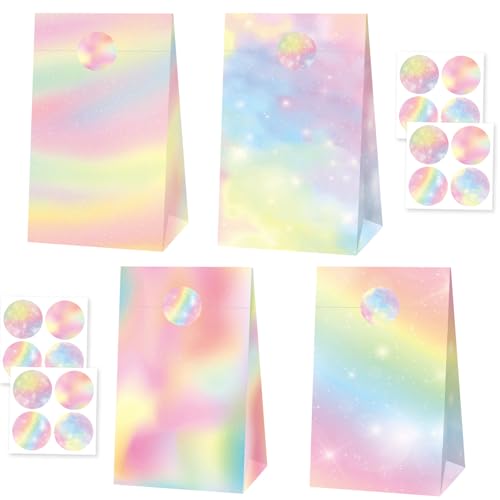 24 Pcs Pastel Rainbow Goodie Bags with Stickers Coloful Party Favor Bags Rainbow Party Favor Bag Pastel Gift Bag for Rainbow Birthday Wedding Decor