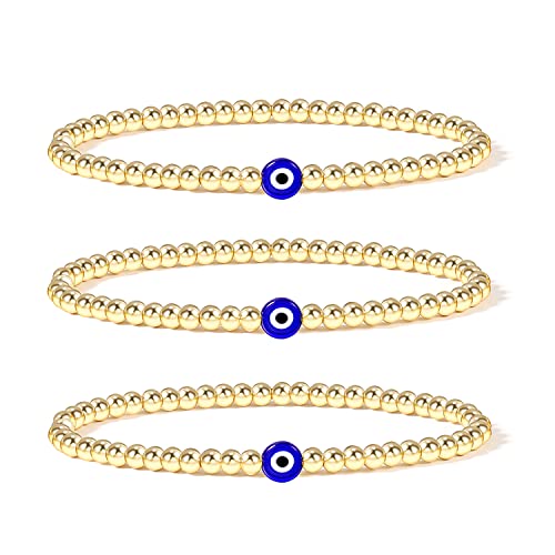 Evil Eye Luck Bracelet Gold Beaded Bracelet For Women Set Blue Eye Bead Hand Stretch Bracelet Gifts For Bestfriends, Couple, Family Members, Siblings, Sister, Lover