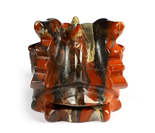 Skullis 5.4インチ レッドジャスパー クリスタルドラゴンスカルとラブラドライトの目 手彫りの宝石 ファインアート彫刻 レイキヒーリングストーン像 3834678 [5]