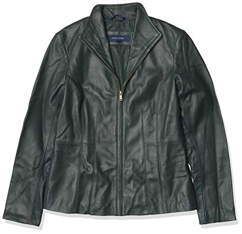 Image of Cole Haan Women's Leather Wing Collared Jacket (Standard and Plus Size)