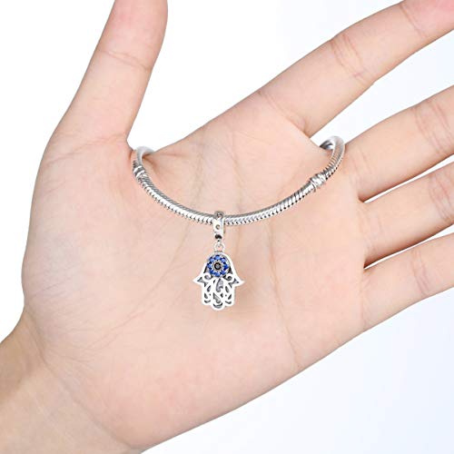Image of Big Eye Charm 925 Sterling Silver Blue Evil Eye Charm Fit Pandora Style Bracelet (Light Blue & Blue)