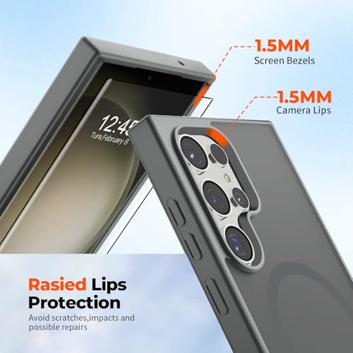Image of SUPFINE Magnetic for Samsung Galaxy S23 Ultra Case with Screen Protector, (Built-in Magnets) (Military Grade Drop Protection) Slim Translucent Shockproof Phone Case,Titanium Gray