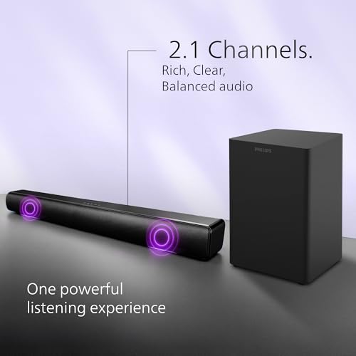 Image of Philips TAB4330 /94 320W Soundbar Bluetooth 2.1 Ch, 8 inch Wired Subwoofer, Dolby Audio Soundbar for Smart TV, LED Display, Remote Control HDMI ARC, USB, AUX, Home Theatre Sound System
