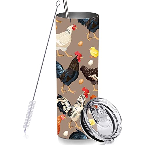 RNFENQS Chicken Skinny Tumbler 20 OZ with Lid and Straw,...