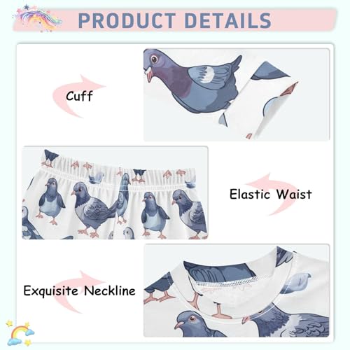 Pajama Sets Long Sleeve Pigeon Pattern Print Design Soft Comfy Sleepwear 2 Piece PJS 3-8T4