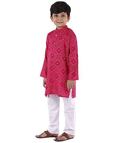 Image of AHHAAAA Kids Ethnic Cotton Bandhani Printed Kurta Pajama Set For Boys