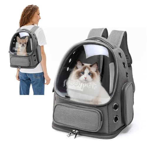 PETCUTE Zaino per Cani e Gatti con Capsula Spaziale, Zaino Trasparente per Animali Domestici con Cintura di Sicurezza Integrata,Zaino Porta Cane con Tappetino Rimovibile,ideale per Viaggo