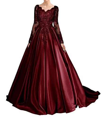 Mother of The Bride Dresses Long Evening Formal Dress Beaded Wedding Guest Groom Gowns Long Sleeve Lace Applique Women's