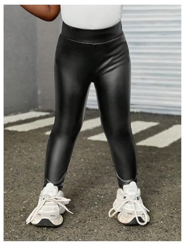 WDIRARA Toddler Girl's Elastic High Waisted PU Leather Leggings Stretch Skinny Pants4