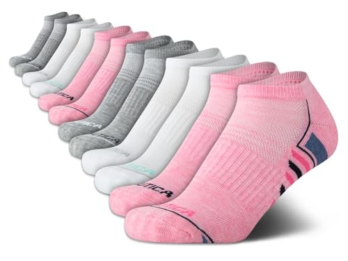 Nautica Womens Low Cut Socks - 12 Pack Cushioned Moisture Wicking Athletic No Show Socks for Women for Sports Running (4-10)