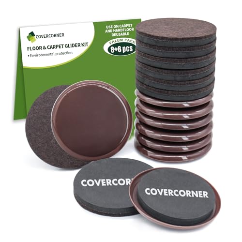 COVERCORNER Furniture Sliders for Carpet and Hardwood, 16 PCS 3 1/2", Brown