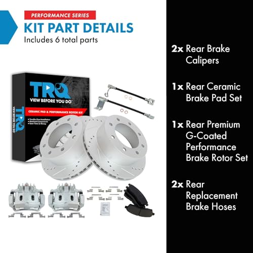 Image of TRQ Brake Pad & Rotor Kit Slotted X Drilled Performance Ceramic Compatible with 2002-2004 Ford F-250 Super Duty F-350 Super Duty