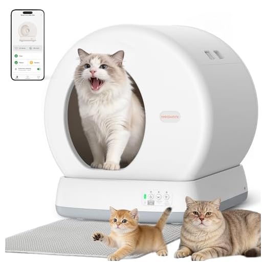 MeoWant Self-Cleaning Cat Litter Box, Integrated Safety Protection Automatic Cat Litter Box for Multi Cats, Extra Large/Odor Isolation/APP Control Smart Cat Litter Box with Mat & Liner