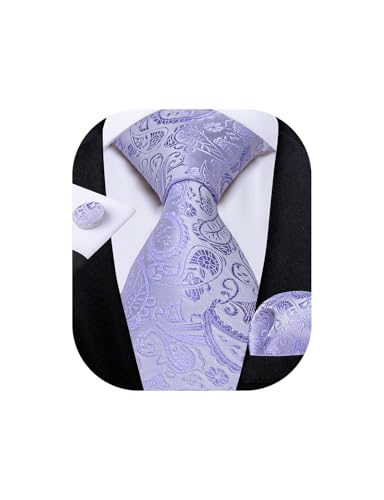 Image of DiBanGu Mens Paisley Tie Set Silk Woven Jacquard Necktie and Pocket Square Cufflinks Gift Set for Wedding Bussiness