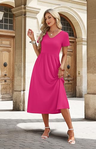 Image of OFEEFAN Summer Dresses for Women Flowy Casual A-Line Midi Dress Beach Vacation Sundresses with Pockets S-2XL