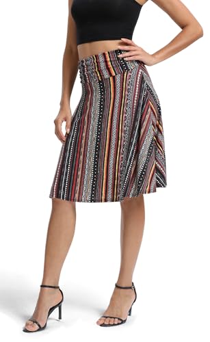 Image of Urban CoCo Women's Ruched High Waist Knee Length Jersey A-Line Stretchy Flared Casual Skirt