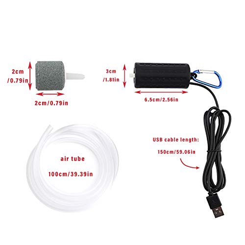Useekoo USB Aquarium Air Pump, Ultra Durable & Quiet USB Air Pump, Nano USB Aquarium Air Pump Air Bubbler for Aquarium Fish Tank with Air Stone and Silicone Tube - Black - Thumbnail 2