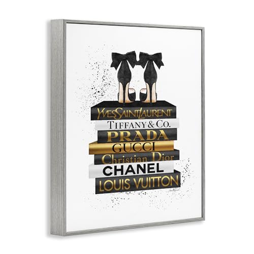 Image of Stupell Industries 'Black Gold White Glam Bookstack', Framed Giclee Art, Gray, 16 x 20 Inches, Easy to Hang and Sturdy, Made in USA, by Amanda Greenwood