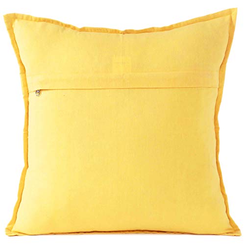 Eyes Of India Embroidered Decorative Boho Throw Pillow Cover With Mirrors, Handmade Bohemian Accent Cushion Case For Sofa Couch Bedroom Living Room, 24X24 Inch (60X60 Cm), Yellow #TOP3