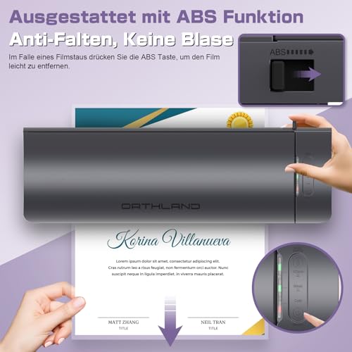 Orthland Laminiergerät A3, Laminiergerät mit Folien 30 Stück für A3 A4 A5 A6, 9 in 1 Laminiergerät mit Papierschneider und Eckabrunder, Heiß und Kalt Laminator für Büro Schule Zuhause, Dokumente Foto