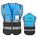YOWESHOP High Reflective Visibility Safety Vest Custom Your Logo Safety Workwear with Reflective Strips and Pocketsï¼ŒBlue Black 4XL