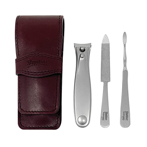 Shpitser Solingen Luxuries TopInox - Juego de manicura y pedicura de acero inoxidable quirúrgico alemán afilado a mano, kit de aseo en estuche de cuero italiano, fabricado en Solingen Alemania (caída