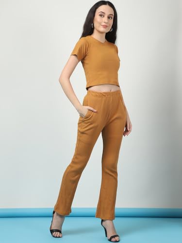 Image of Rigo Cotton Solid Co-ord Set for Women | Round Neck, Slim Fit Tracksuit Co-ords Set for Women | Two Piece Co ord Set | Casual Wear, Beach Wear, Vacation Wear Outfit for Women