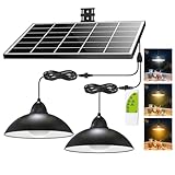 Lightonight Solar Pendant Light with Remote Control, 3 Color Dimmable Double Bulb, IP65 Weatherproof Dusk to Dawn Solar Light for Gazebo,Barn,Shed,Garage,Patio,Pergola,Chicken Coop,Stables,Tents