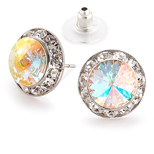 | Crystal Clear and Crystal AB Rhinestone Clip On or Pierced Earrings for Dance, Pageant, Prom, Performance, Wedding