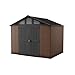KETER Stronghold 10x8 Gartenhaus braun - Gerätehaus mit 7,1 m² Grundfläche, 6 Fenstern, Doppeltüren, stahlverstärkt, Holzoptik, inkl. Fußboden, 305 x 243 x 251 cm