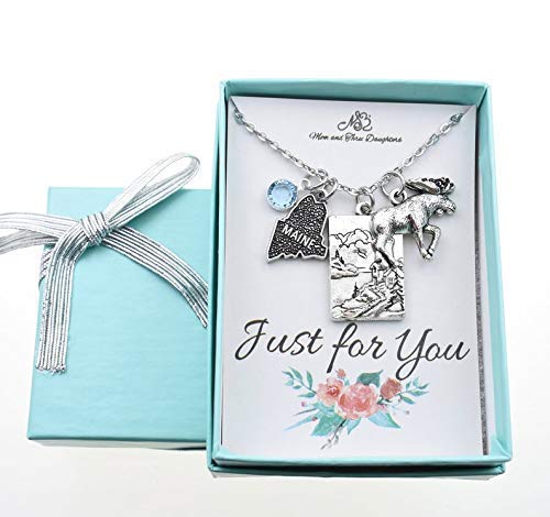 Maine Moose Charm Women's Necklace Stainless Steel | 18 Inch Cable Chain with Two Inch Extender | Lighthouse Silver Toned Metal Jewelry | Fabulous Gift for Her