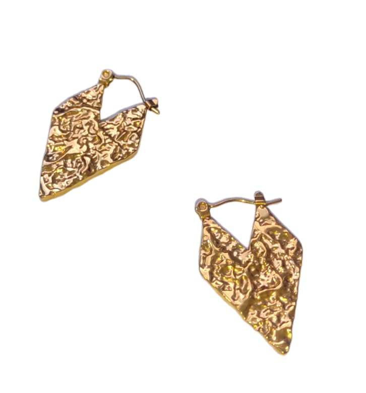Ciondolo smaltato in ottone Orecchini Geometrici Acciaio Martellato Idea Originale per Regalo Natale Compleanno Festa Della Mamma,Fatto a Mano, Gioielli Donna Rombo (Dorato)