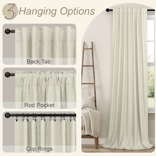 Pitalk Living Room Curtains Ideas Modern Black Out Curtains for Bedroom Windows Treatments 84 Heat & Cold Blocking Drapes for Sliding Glass Door Back Tab 2 Panels Cottage Linen Textured Cream Beige - Image 6