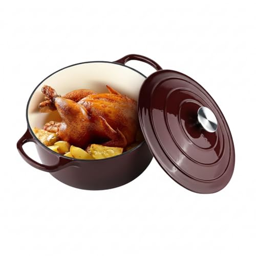 10L Emoré Cast Iron Dutch Oven with Lid, 11.5 Quartz – Large 33cm Enamelled Casserole Dish – Non-Stick, Oven Safe to 260°C, Induction & Stovetop Compatible – Heavy-Duty Cast Iron Cookware – Wine