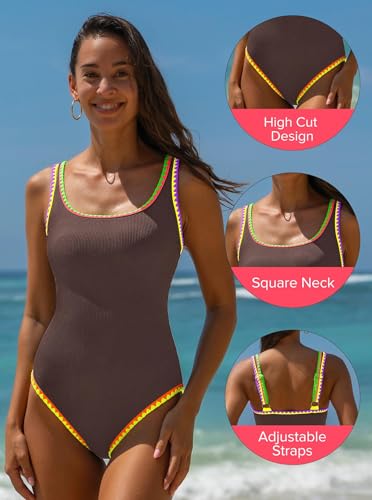 Image of popvil Women's One Piece Swimsuits Tummy Control -Slimming Bathing Suit Modest Neon Sport Swimwear 2026