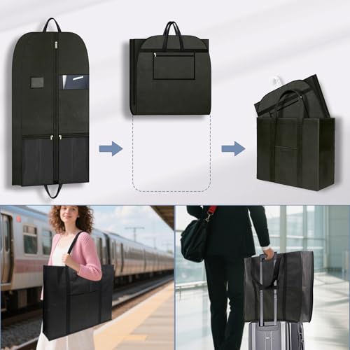 CYD 43" Travel Garment Bag for Men, Foldable Suit Bag with Shoe Pocket, Accessory Pouch, and ID Window, Suit Garment Gags for Hanging Clothes Travel for Suits and Dress Shirts, Black,1 Pack3