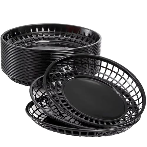 Panier de restauration rapide ovale noir réutilisable lot de 24 - 2