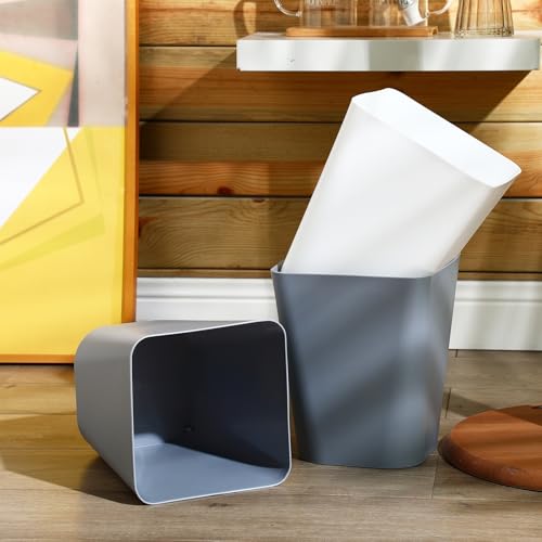 Image of Hoolerry 9 Pieces Garbage Can 2 Gallon Small Trash Cans Bulk Bathroom Trash Bin Plastic Wastebasket Square for Bedroom Slim Bathroom Trashcan Small Container for Kitchen Office Home Rooms(White,Grey)