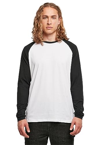 Build your Brand Contrast Raglan-Camiseta de Manga Larga, Negro/Blanco, L para Hombre
