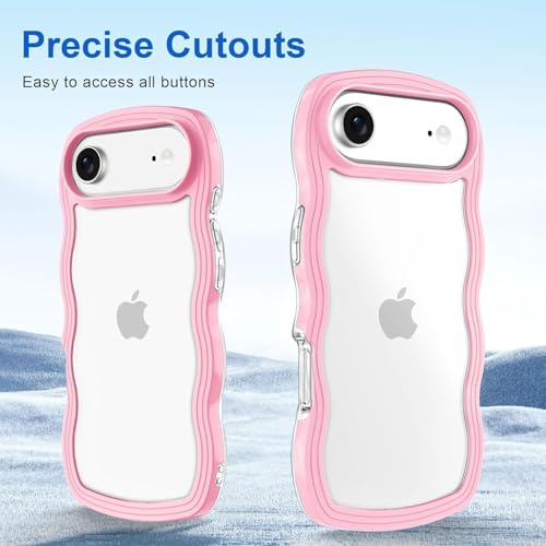 Image of GoldKart iPhone 17 Air Case Wavy Edge Clear Back Design, Anti-Slip Grip Cute Wave Curly Frame Shape Shockproof Soft TPU & Hard PC Bumper Protective Phone Case Cover for Women Girls - Pink