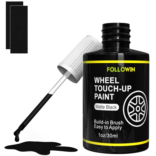FOLLOWIN Matte Black Rim Touch Up Paint for Cars,Car Wheel Rim Paint Repair Kit,Automotive Rim Scratch Repair 1OZ/30ml