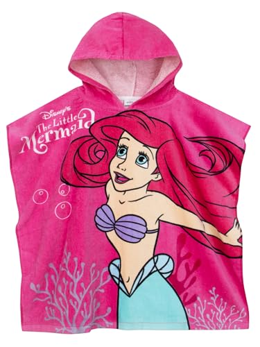 Disney Poncho Toalla The Little Mermaid | Toalla Poncho Con Capucha La Sirenita | Poncho Niño Playa Ariel | Talla Unica Rosa