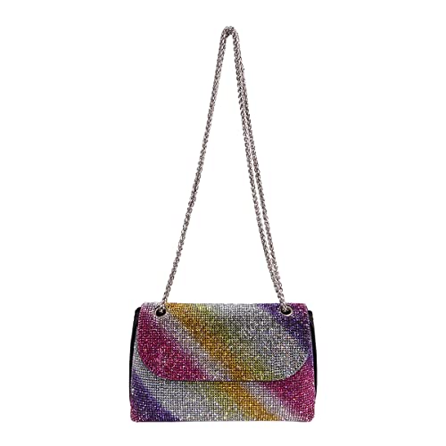 MissHeel Sac de soirée pour femme - Avec strass - Pour soirée - Pour mariage, fête, loisirs, rendez-vous, cocktail, arc-en-ciel brillant, Rainbow, One size
