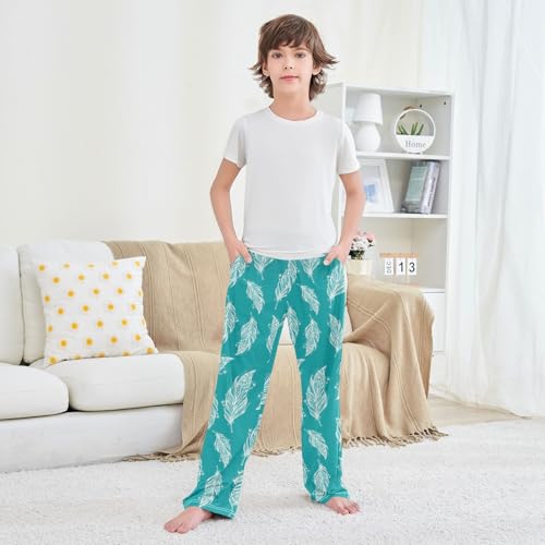 ZZXXB Feather Print Boys Long Pants Soft Trousers Elastic Waist Kids Lounge Bottoms with Pockets S-XL 5