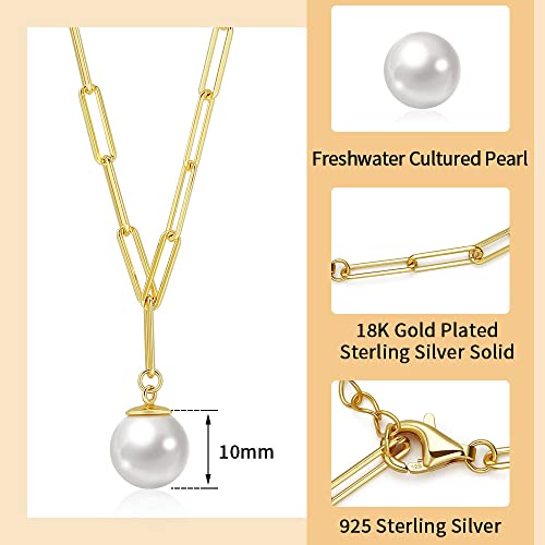 Supraone Pearl Pendant Necklace 9-10Mm Pearls And Cubic Zirconia Necklace With 16" Box Chain Plating 18K Gold Pearl Necklace For Women Real Pearl Necklaces (Single Pearl-Yellow Gold) #TOP3