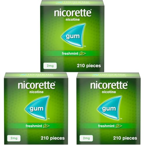 Nicorette Freshmint 2mg Gum (210 Pieces), Discreet and Fast-Acting Stop Smoking Aid to Ease Cravings, Nicotine Gum with Pleasant Freshmint Flavour (Pack of 3)