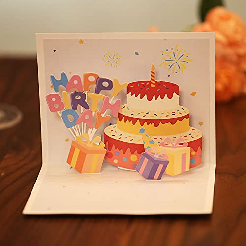 RUIYWEN 3D Tarjetas de Cumpleaños con Sobre Tarjetas de Felicitación con Diseño de Pastel y Caja de Regalo, Bendiciones para Familiares y Amigos (12,5x15,5cm) Cover